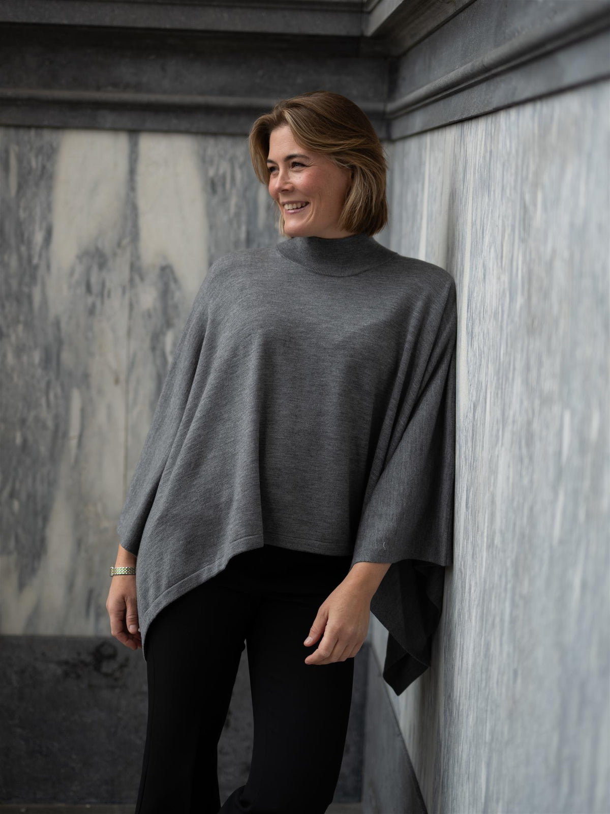 Julie Josephine Agate Poncho Stone Grey