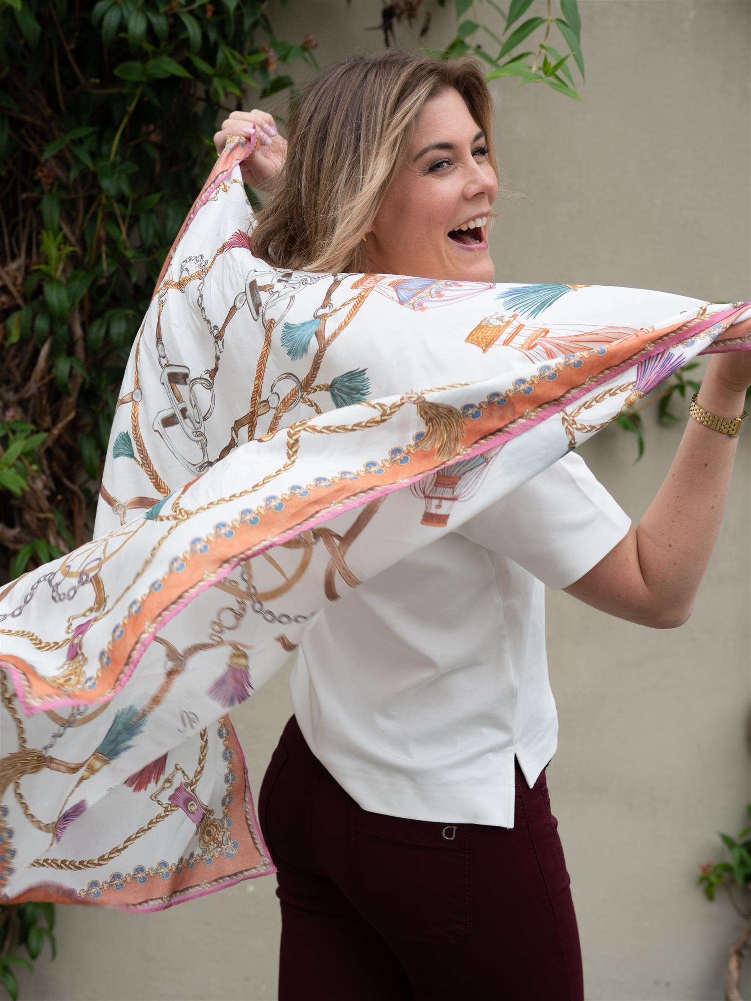Hale Bob Leilany Silk Scarf Ivory