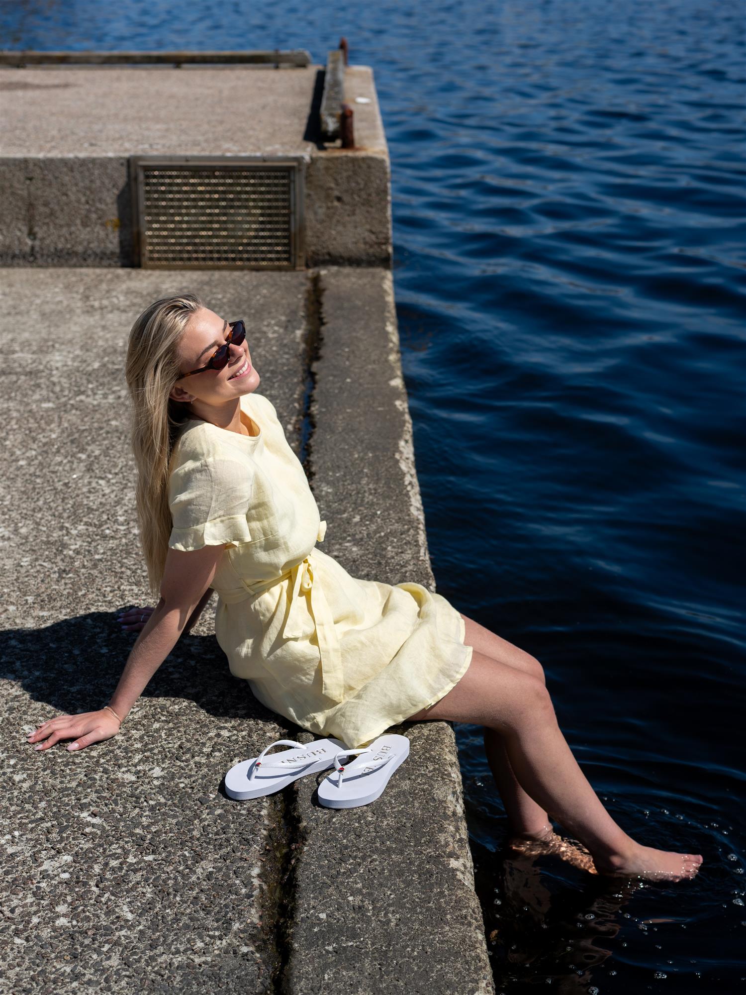Lexington Belted Linen Dress Yellow