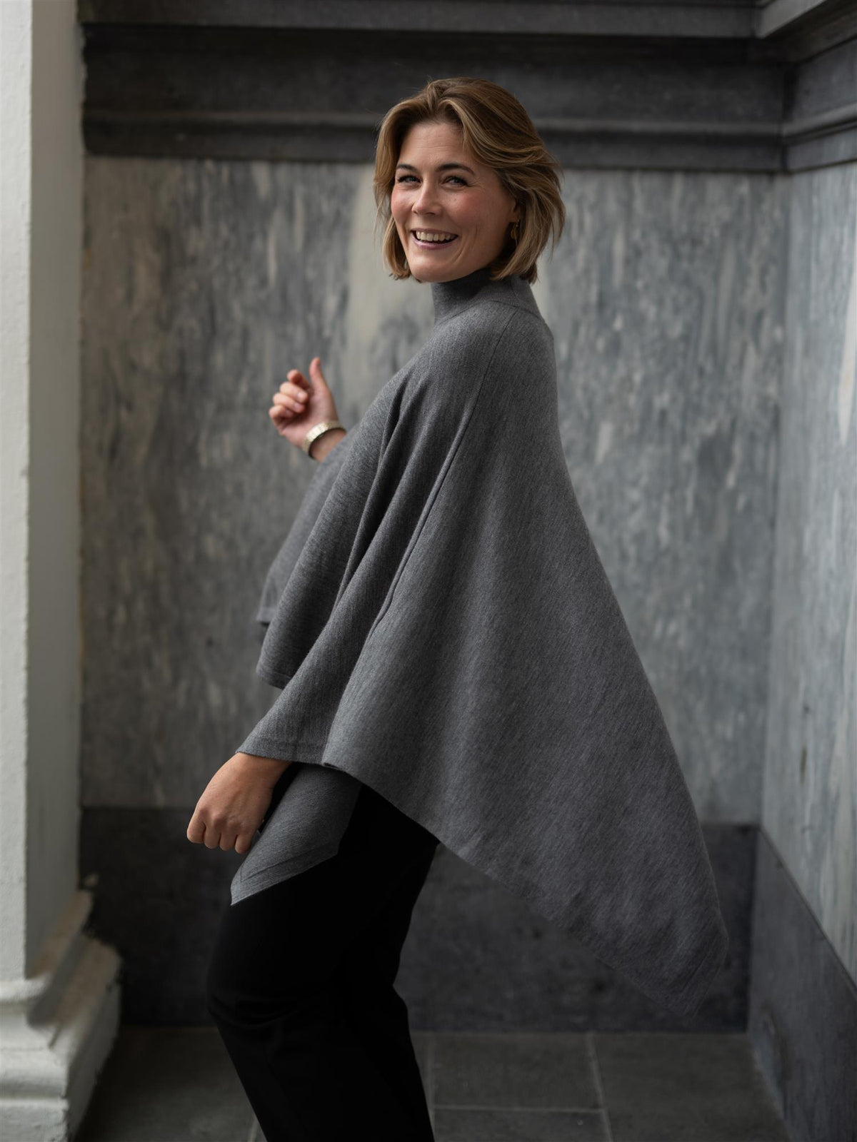 Julie Josephine Agate Poncho Stone Grey