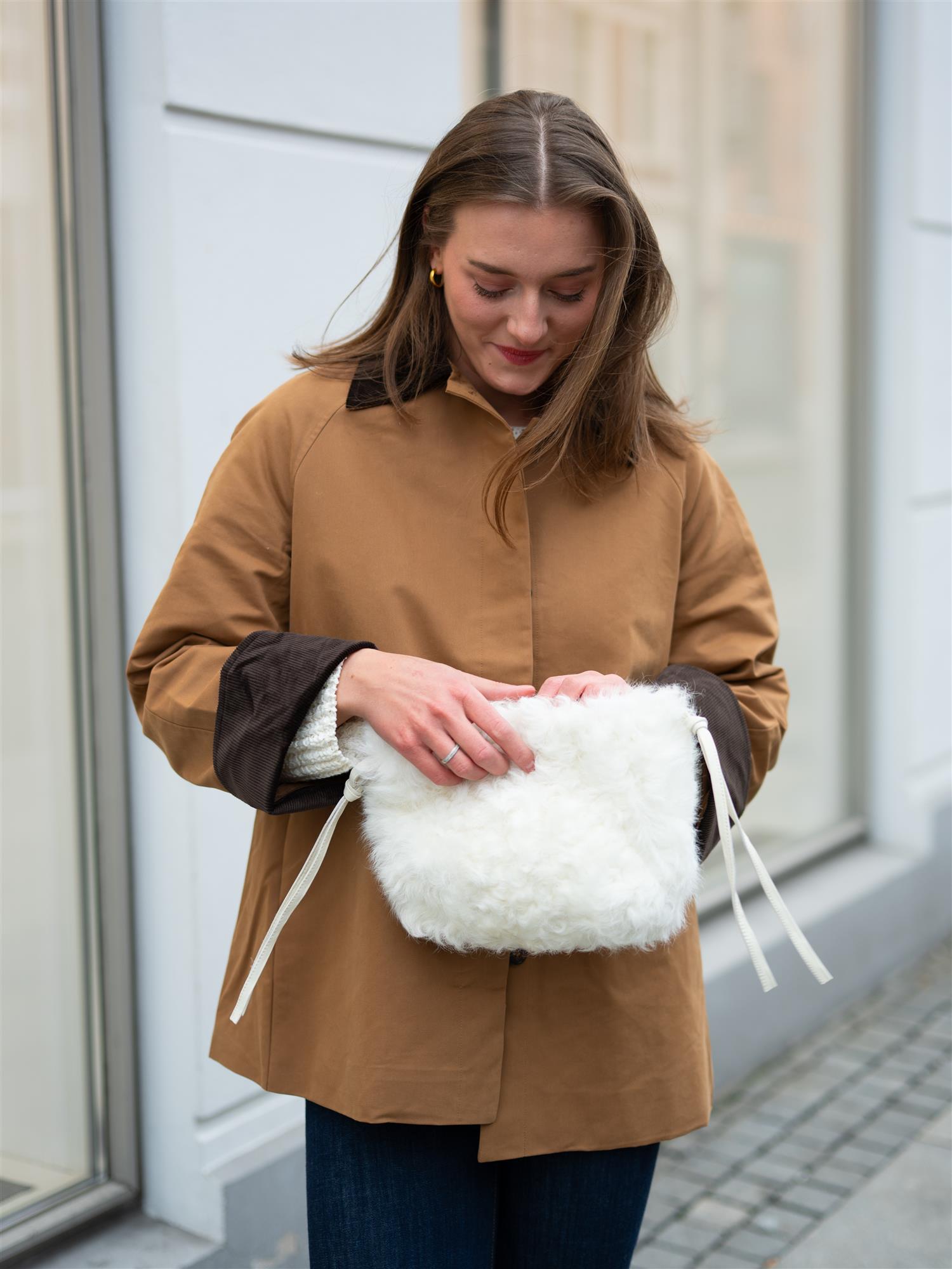 Christian Aks Aiya Small Shearling Bag Cream