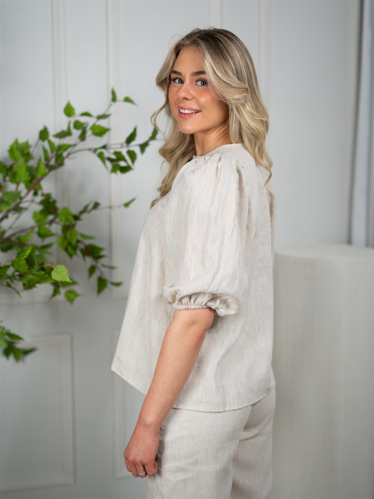 Ella&il Anna Linen Top Beige Melange
