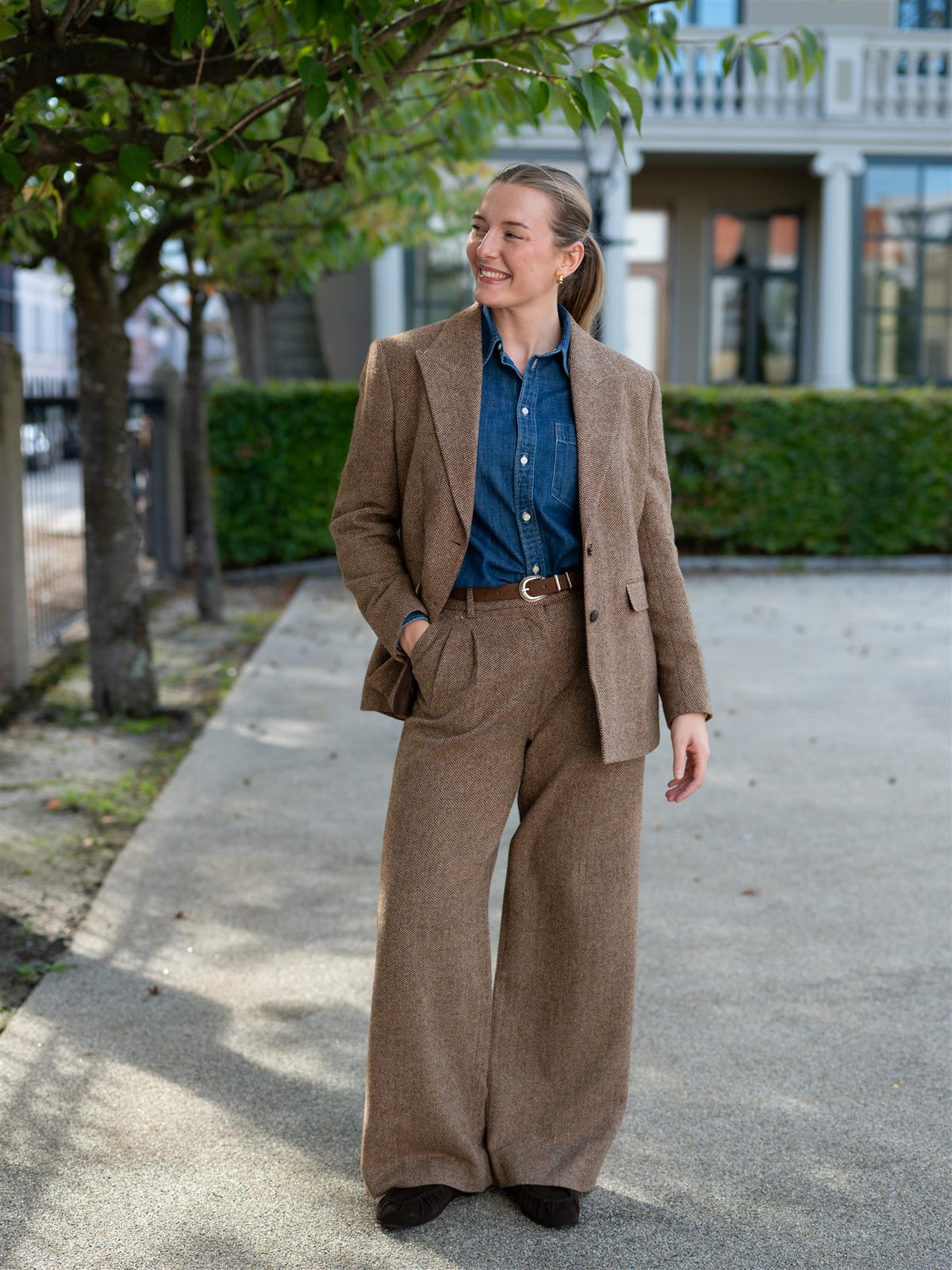 Abby Herringbone Blazer Cognac