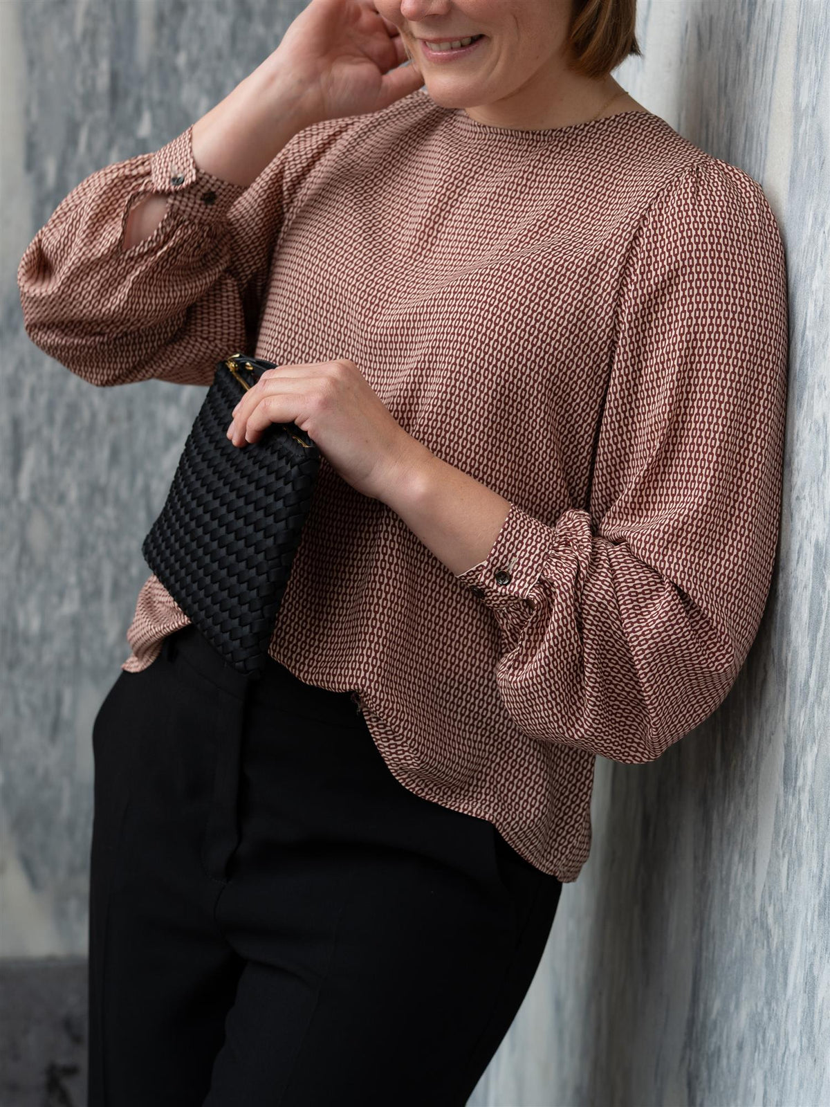 Carmen Blouse Long Puff Sleeve Dark Red