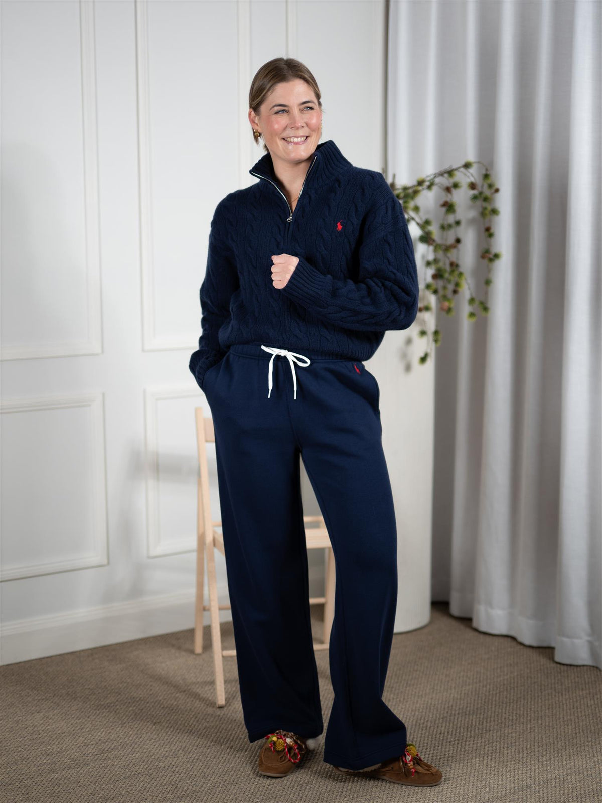 Drawstring Wide-Leg Tracksuit Bottoms Cruise Navy
