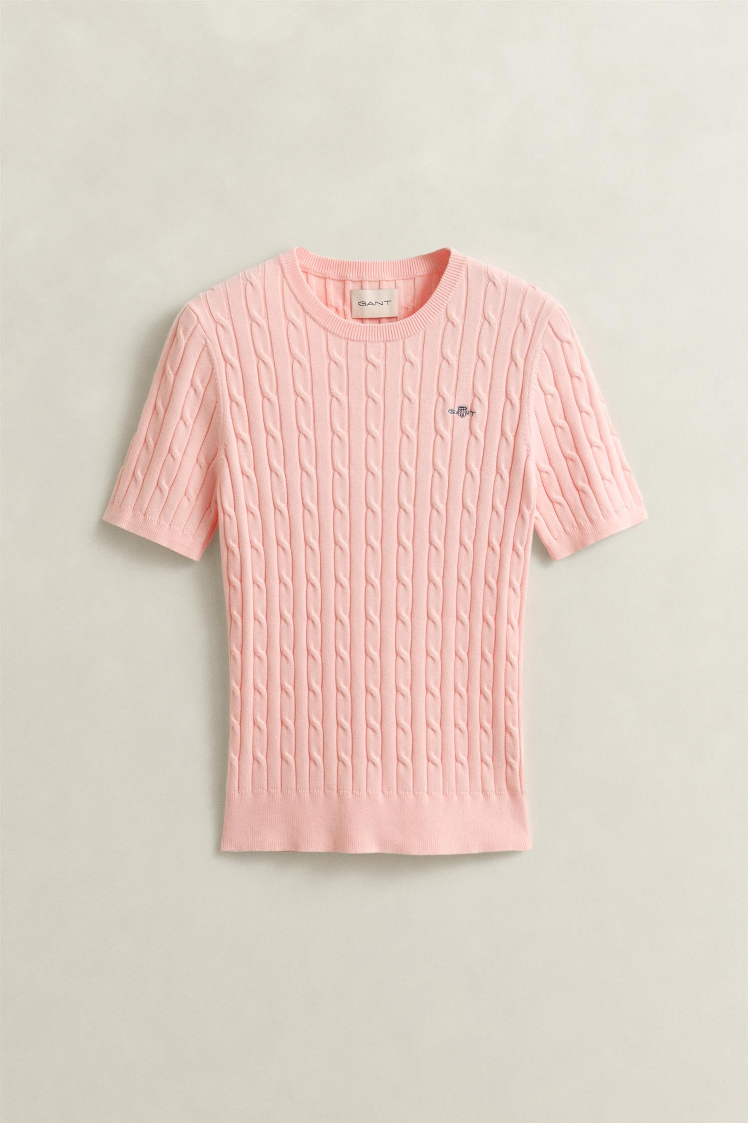 Gant Stretch Cotton Cable Ss C-Neck Apricot Pink