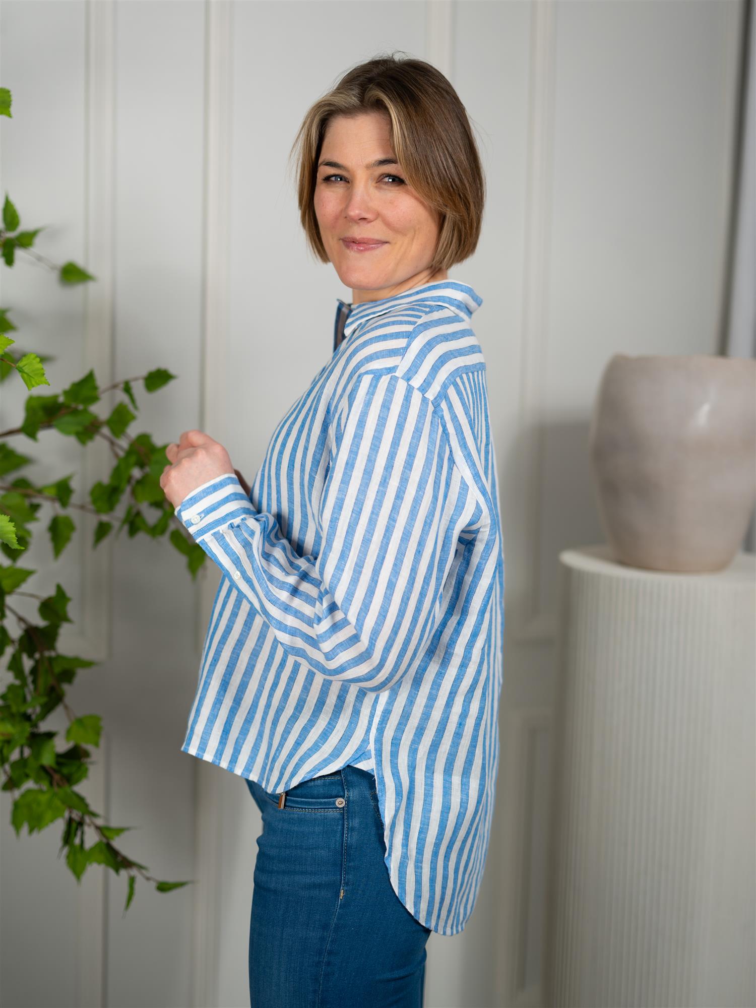 Polo Striped Linen Shirt Blue