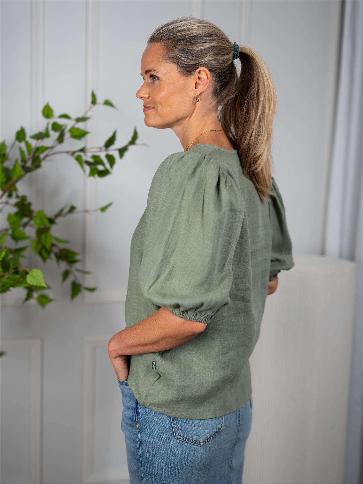 Ella&il Anna Linen Top Green