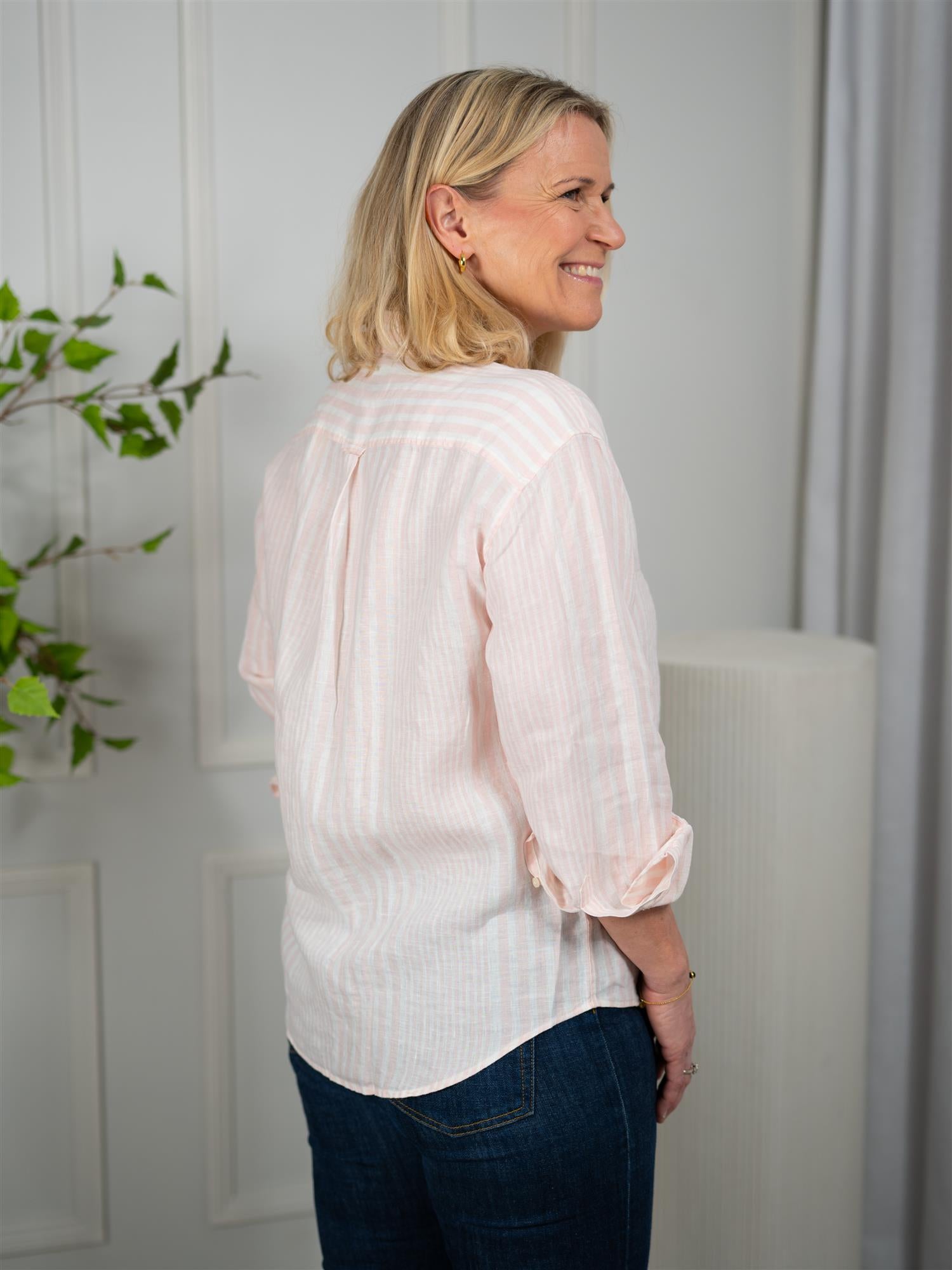 Gant Rel Striped Linen Ls Shirt Lilly Pink