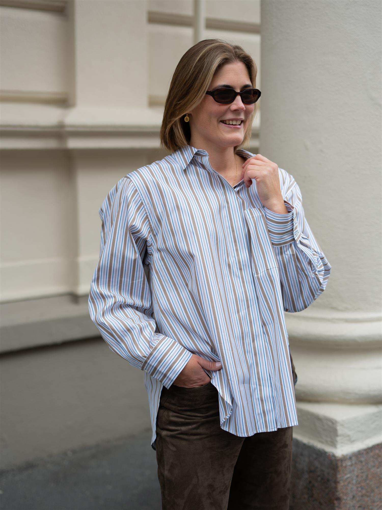 Jansell Shirt Taupe Stripe