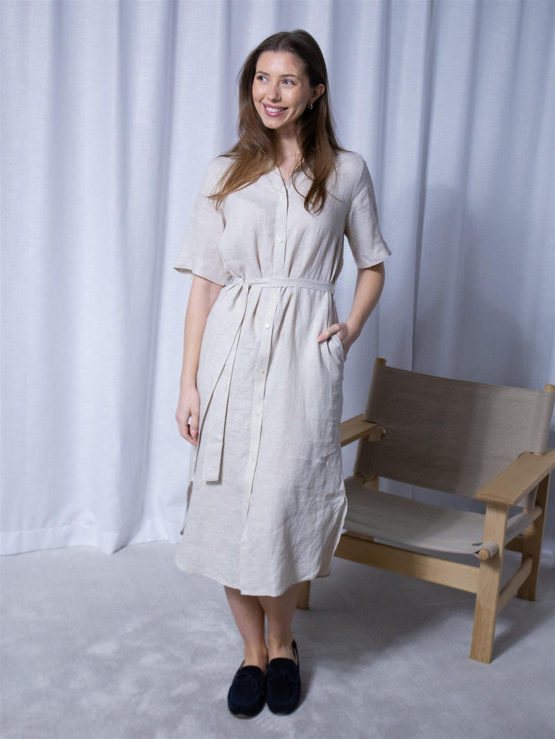 Gant Reg Linen SS Shirt Dress Dry Sand