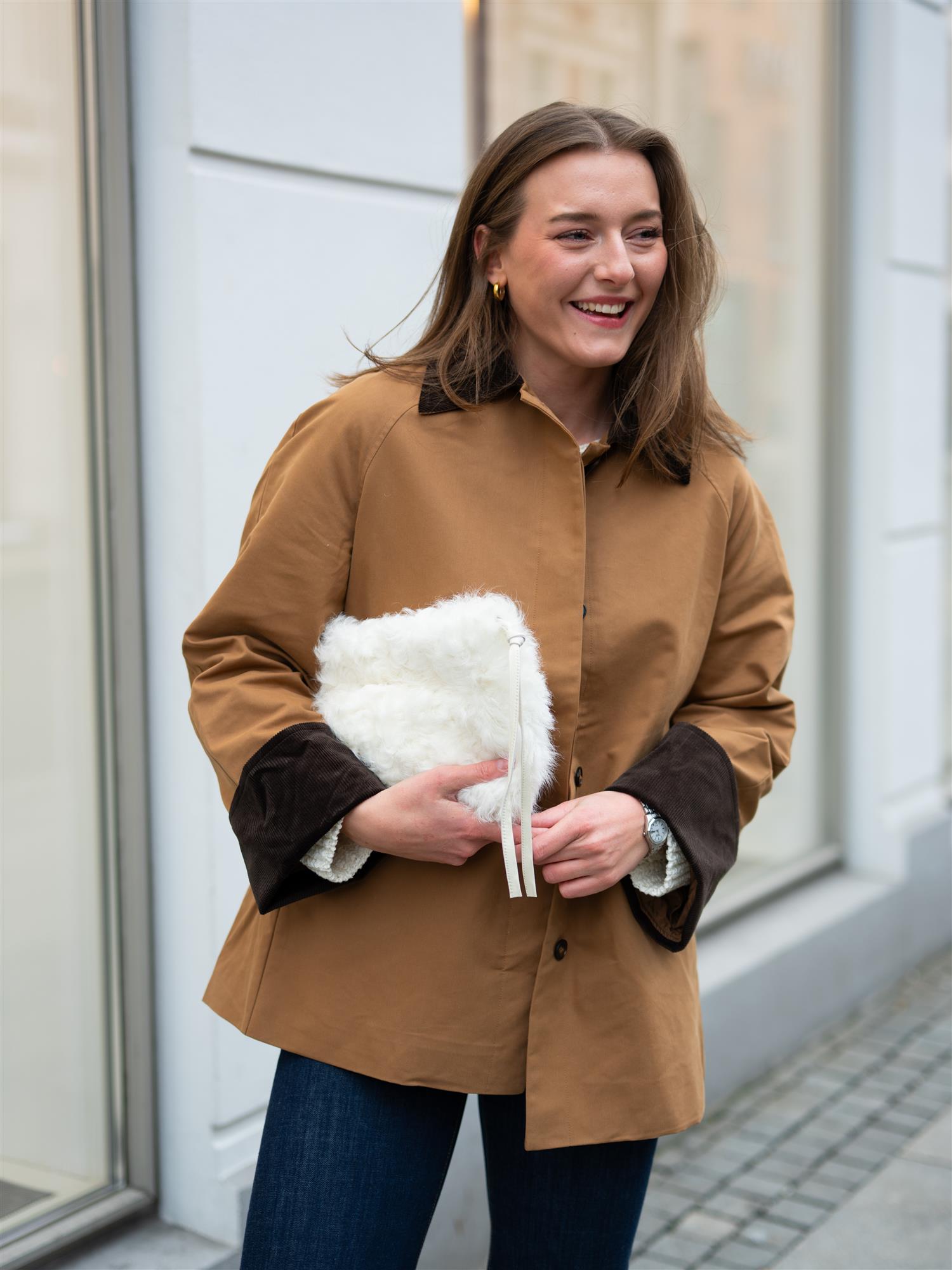 Christian Aks Aiya Small Shearling Bag Cream