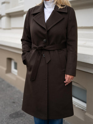 Sand Cashmere Coat Brown W-Clareta Belt Midi
