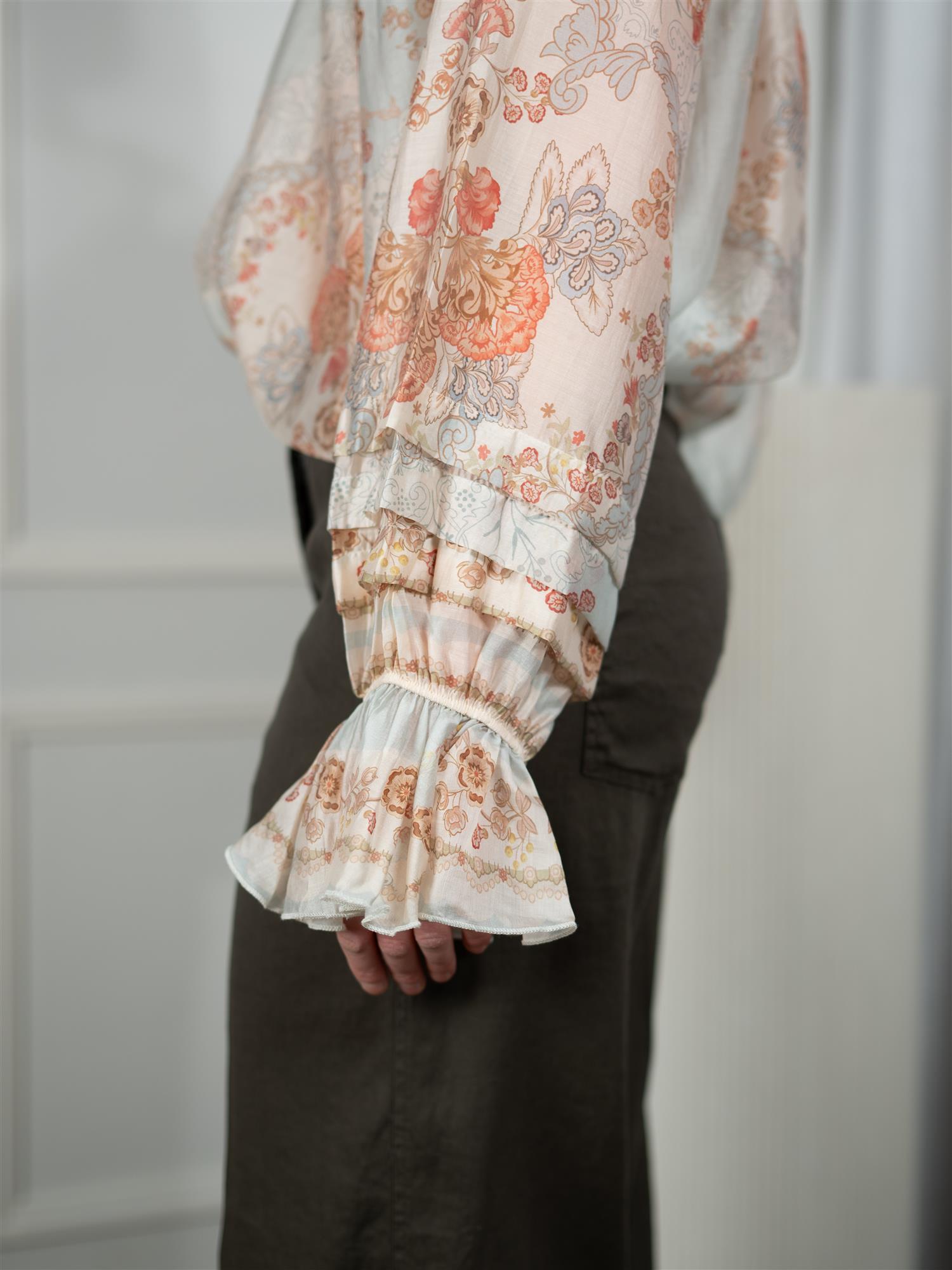 Print Bluse Beige/Blue