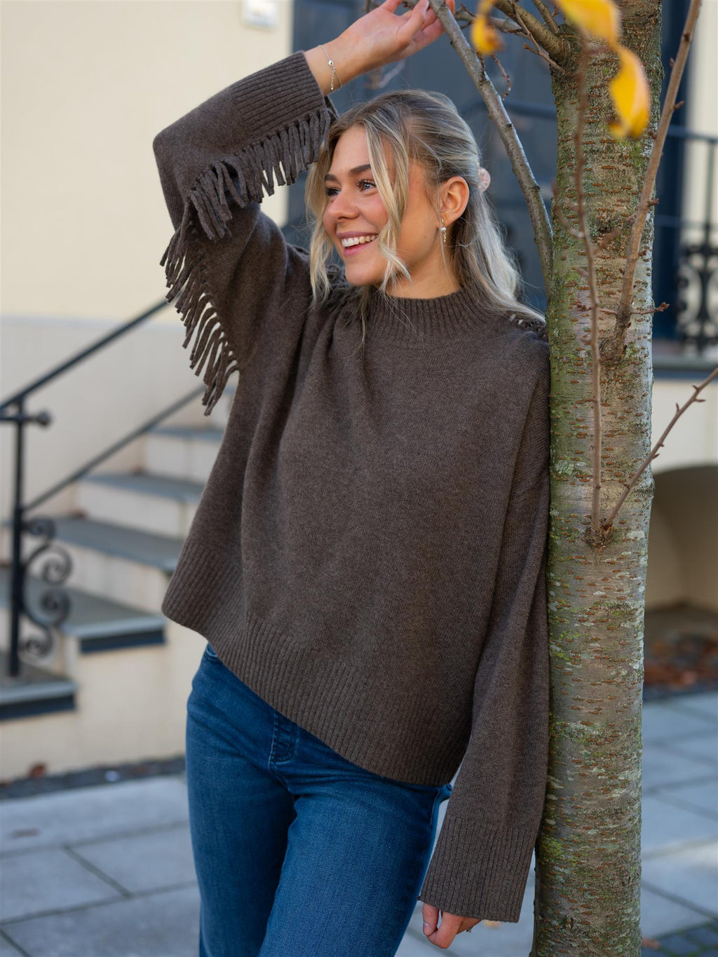 Davida Boxy O-Neck Fringes Cacao