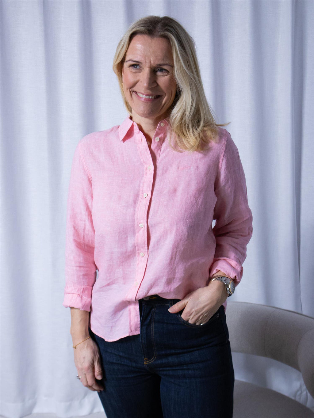 Gant Reg Linen Shirt Geranium Pink