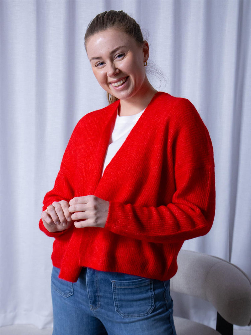 Mos Mosh Thora Relax Knit Cardigan Chinese Red