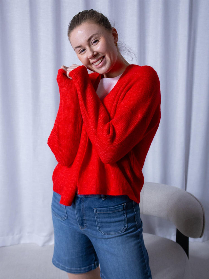 Mos Mosh Thora Relax Knit Cardigan Chinese Red