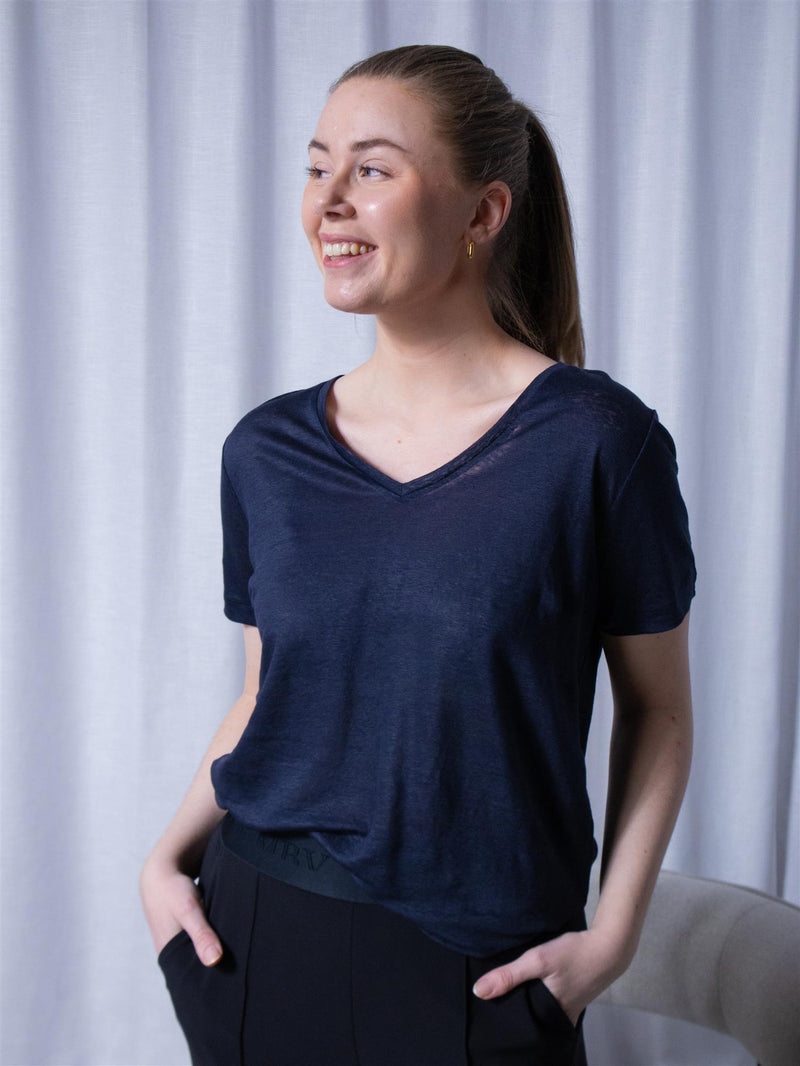 Gant Reg Linen V-Neck SS T-Shirt Evening Blue