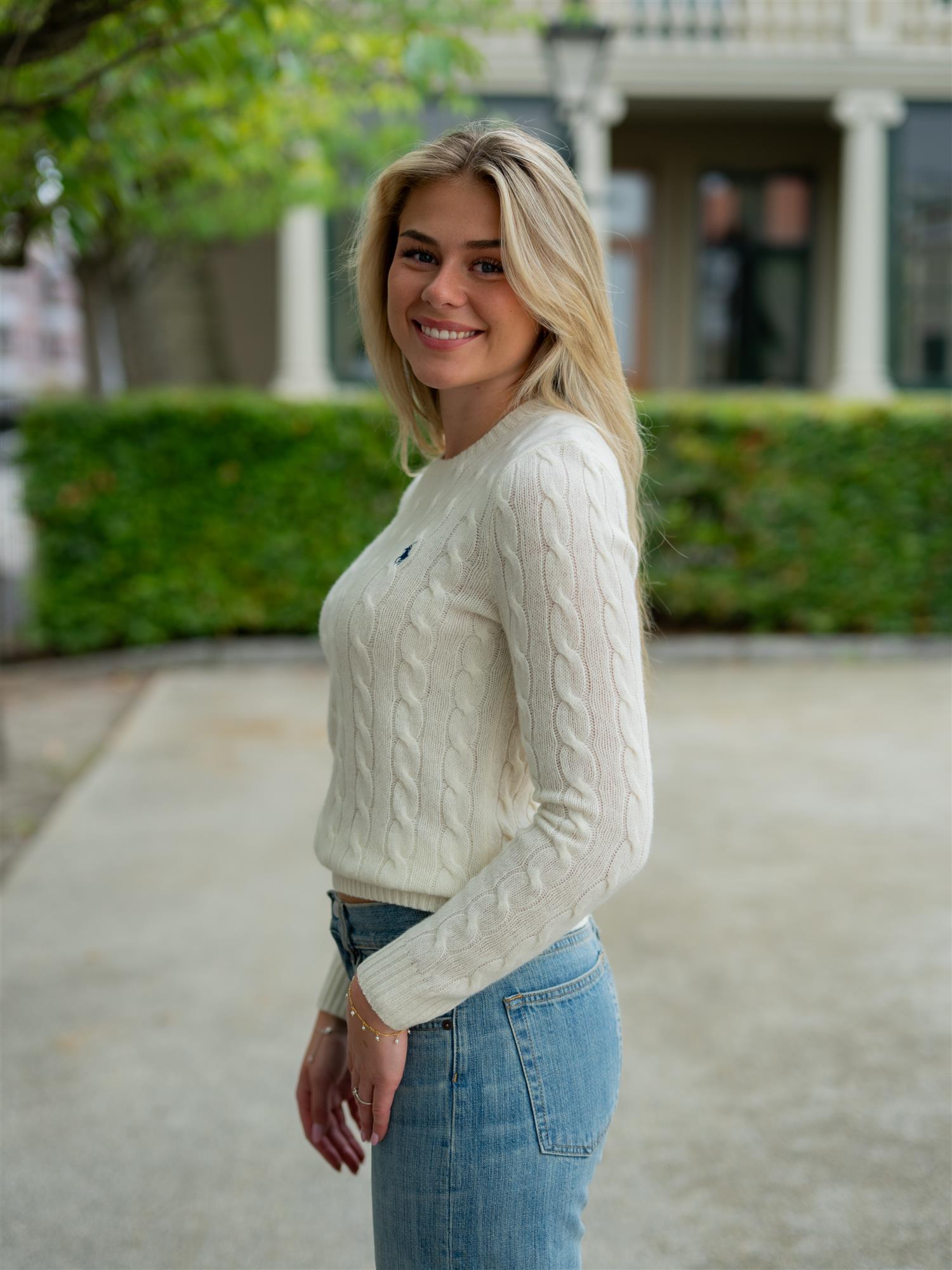 Cable Wool-Cashmere Crewneck Jumper White