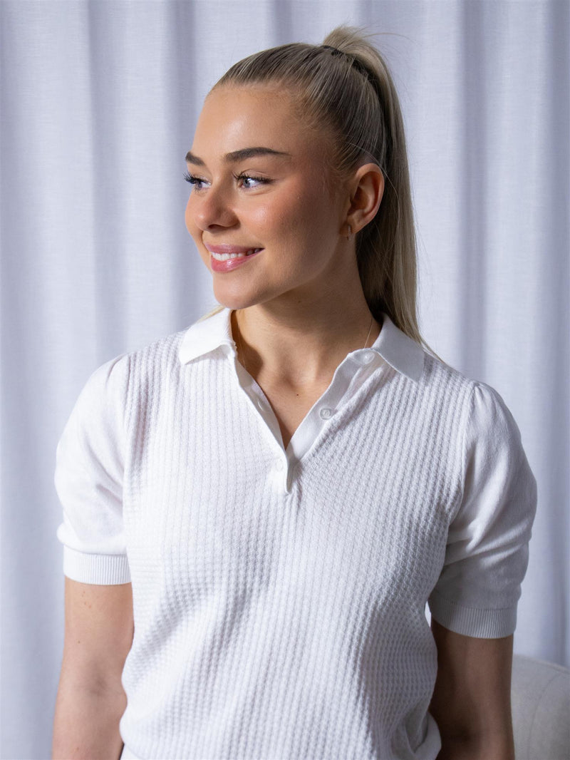 Sand Retro Polo Puff Hvit