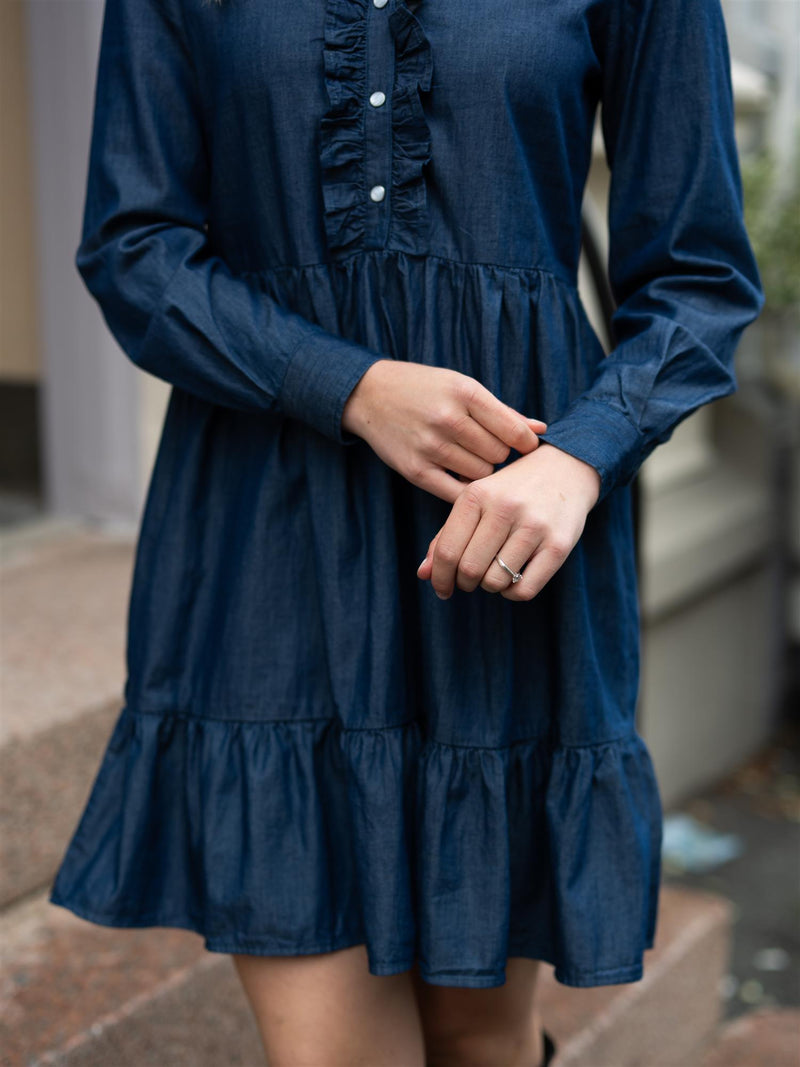Lexington Denim Frill Tunic Dress Medium Blue