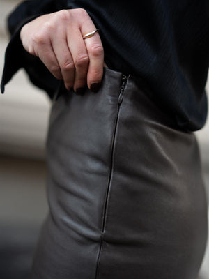 Gant Midi Leather Pencil Skirt Deep Brown