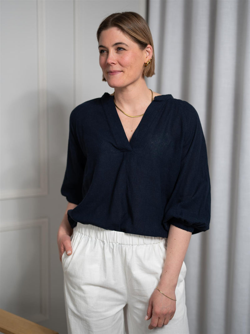 Gant Linen SS Blouse Evening Blue