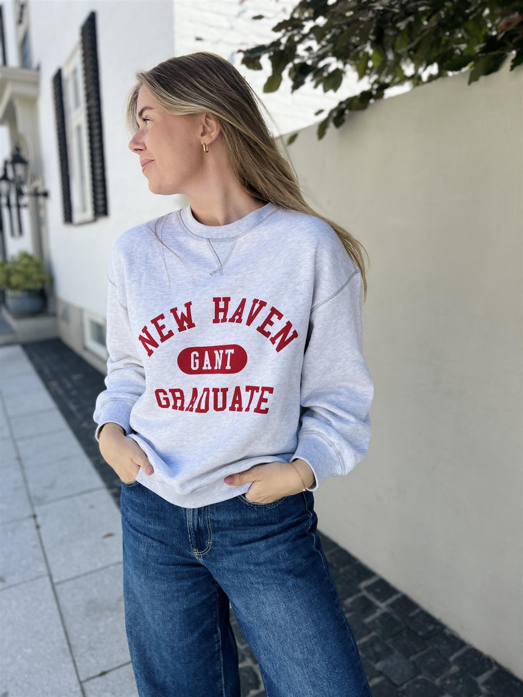 Gant Graphic C-Neck Sweat Pale Grey Melange