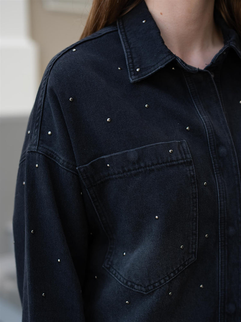 Mos Mosh Emme Studs Shirt Dark Grey Denim