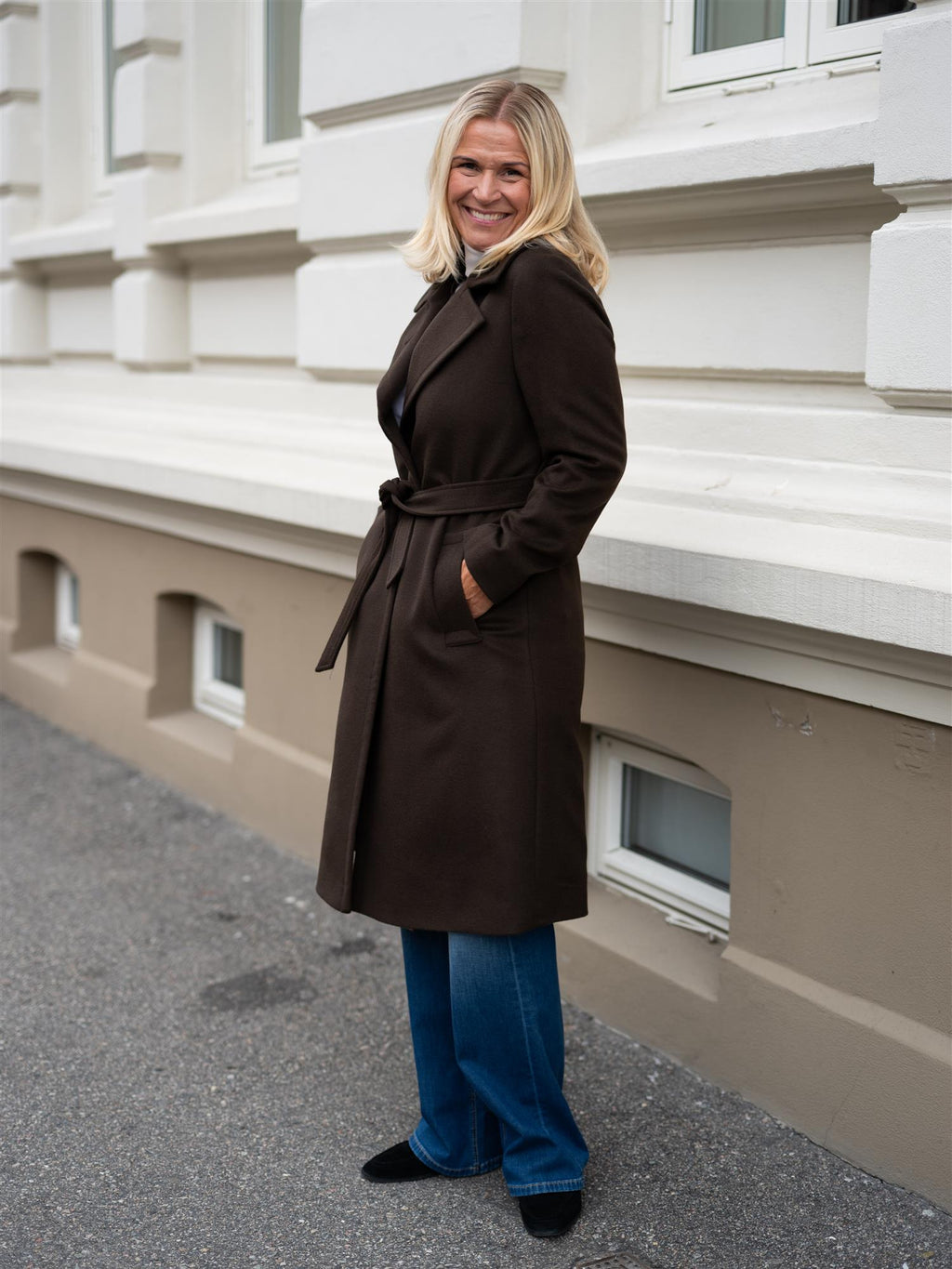Sand Cashmere Coat Brown W-Clareta Belt Midi