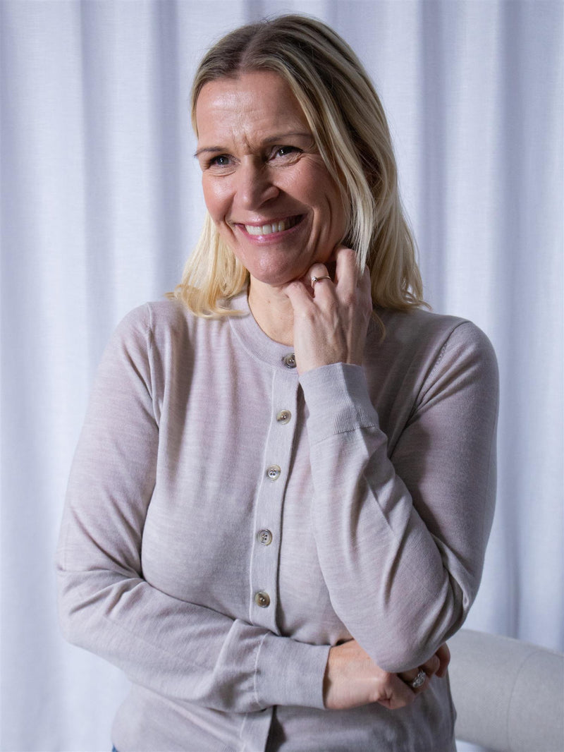 Christian Aks Rose Merino Cardigan Sand