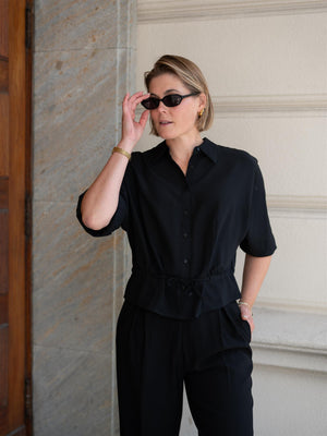 ONE and OTHER Silje Silk Top Black