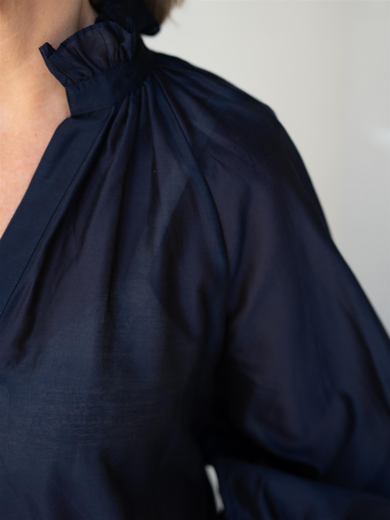 Woven Balloon Sleeve Shirt Blue