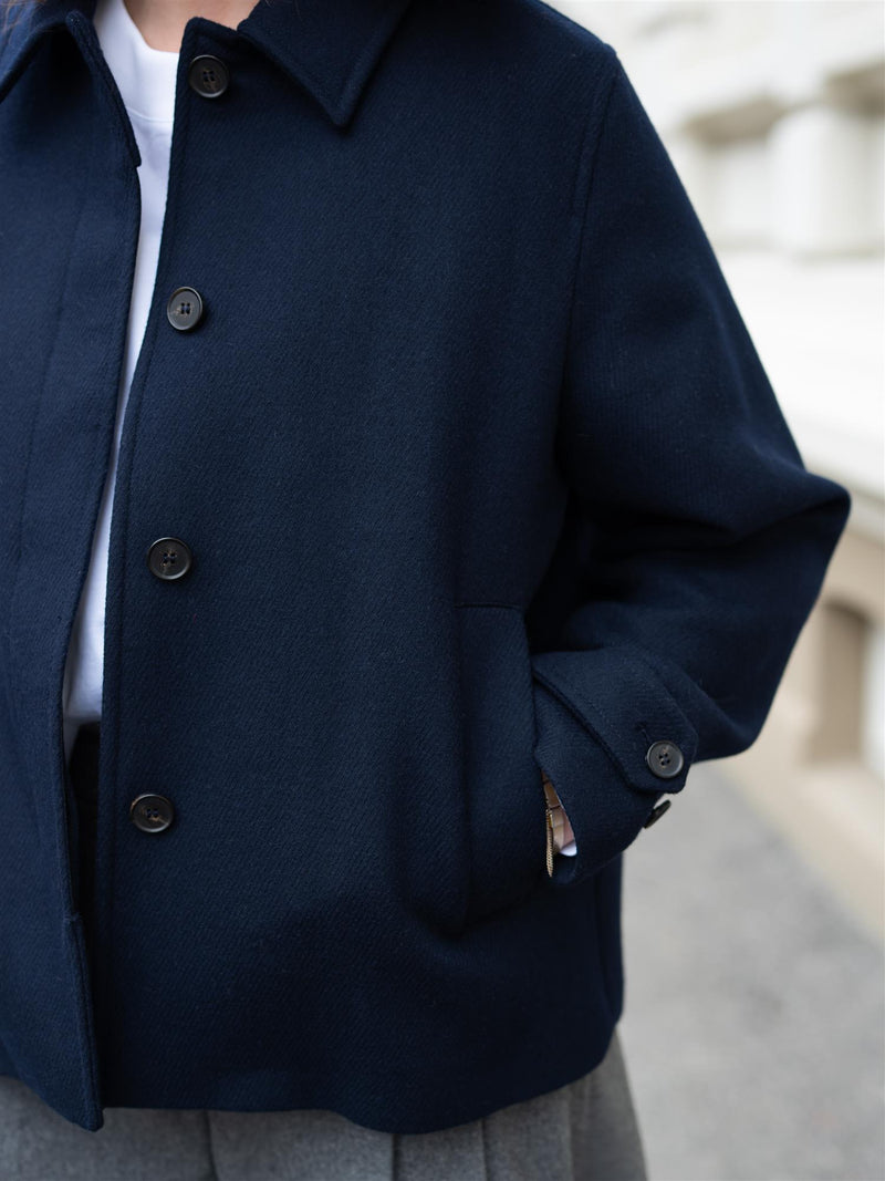 Gant Short Wool Blend Car Coat Evening Blue
