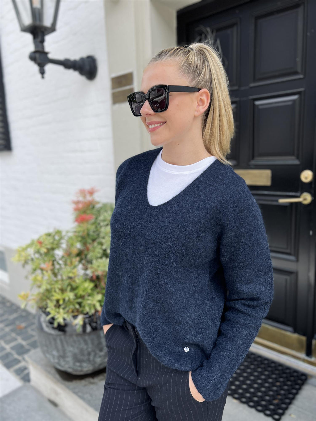 Mos Mosh Thora V-Neck Salute Navy