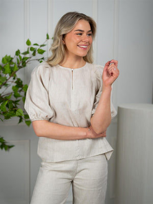 Ella&il Anna Linen Top Beige Melange