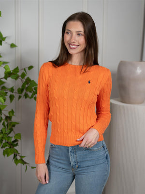 Polo Cable-Knit Cotton Crewneck Sweater Orange