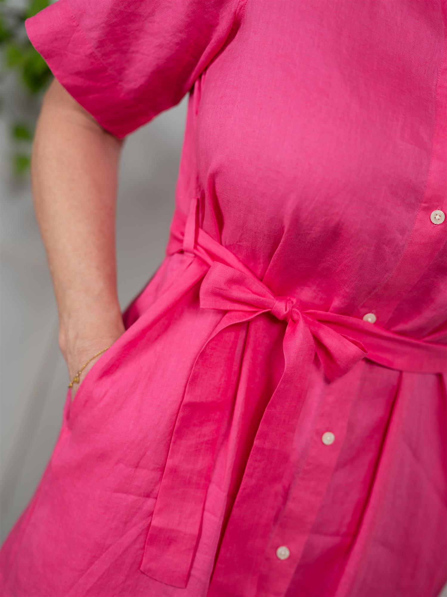 Gant Linen Ss Shirt Dress Bright Fuschia