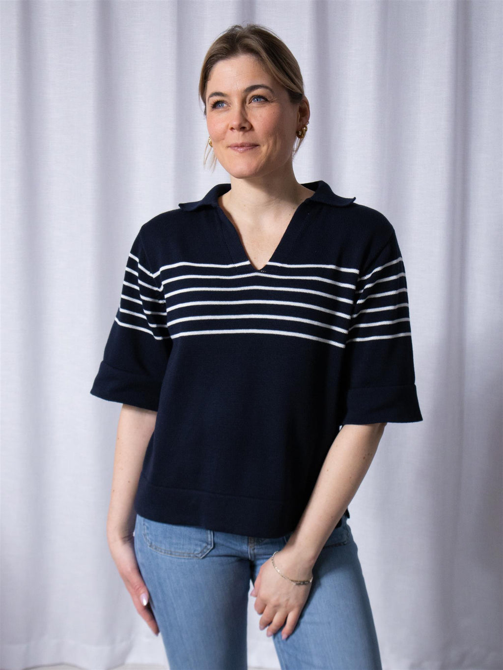 Busnel Freja Striped Top Marine/Ecru