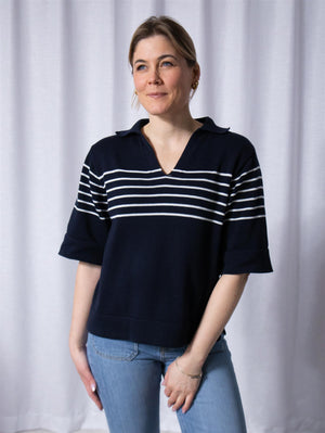 Busnel Freja Striped Top Marine/Ecru