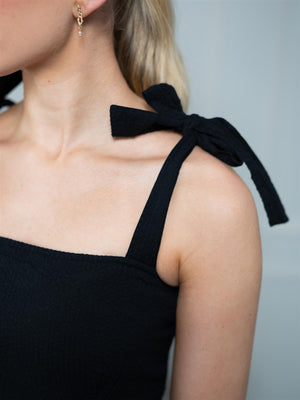 Lexington Bow-Strap Seersucker Summer Dress Black