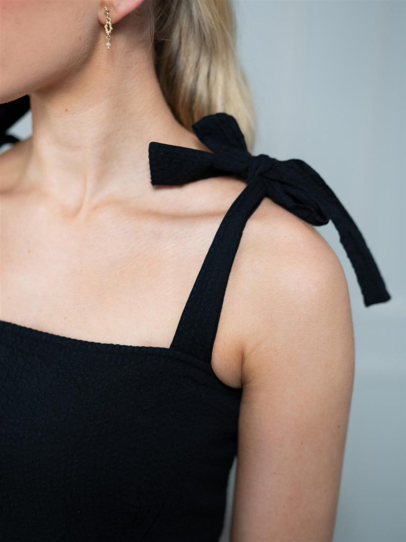 Lexington Bow-Strap Seersucker Summer Dress Black