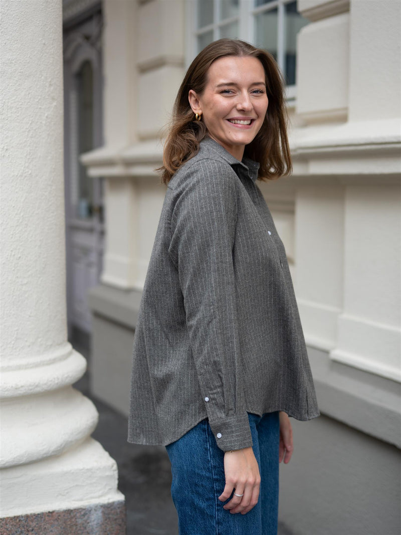 Julie Josephine Sophie Wool Blend Shirt Grey Stripe