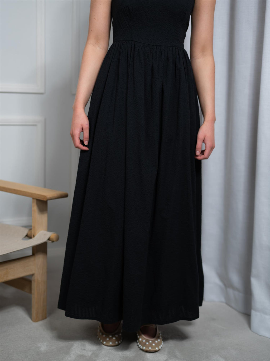 Lexington Bow-Strap Seersucker Summer Dress Black
