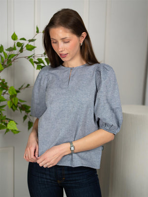 Ella&il Anna Linen Top Denim Blue