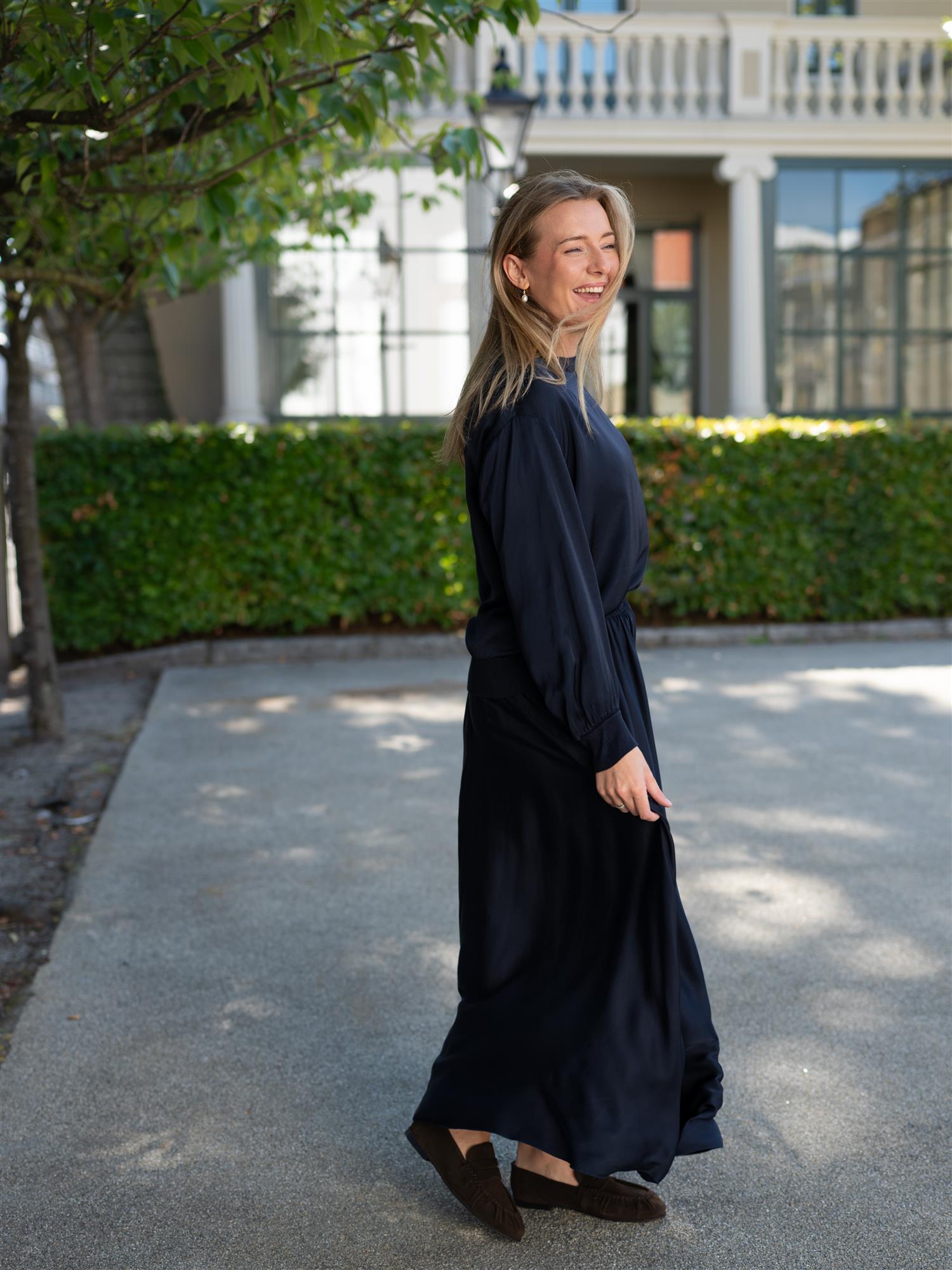 Long Silk Skirt Navy