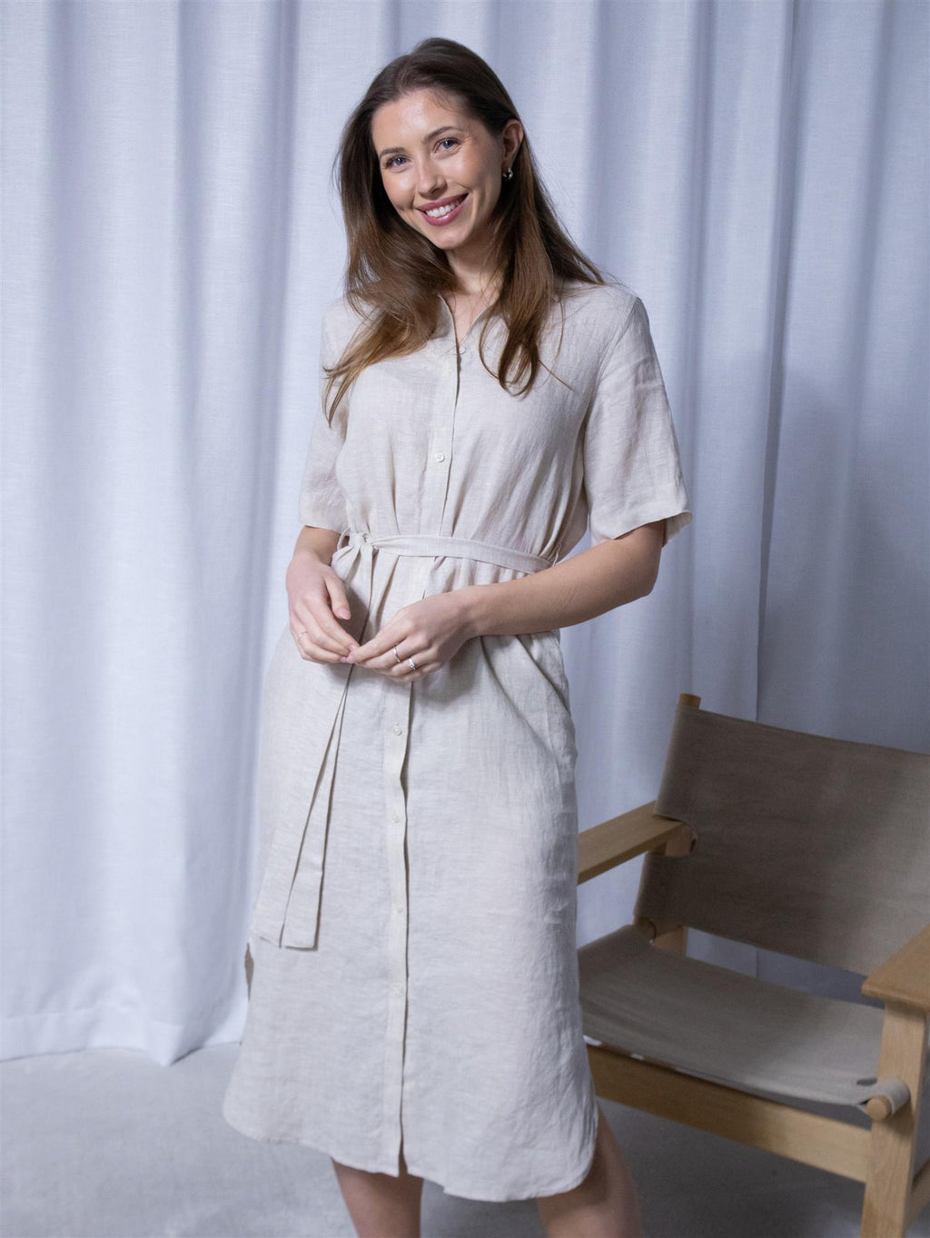 Gant Reg Linen SS Shirt Dress Dry Sand