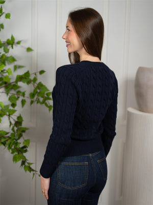 Polo Cable-Knit Cotton Crewneck Cardigan Hunter Navy