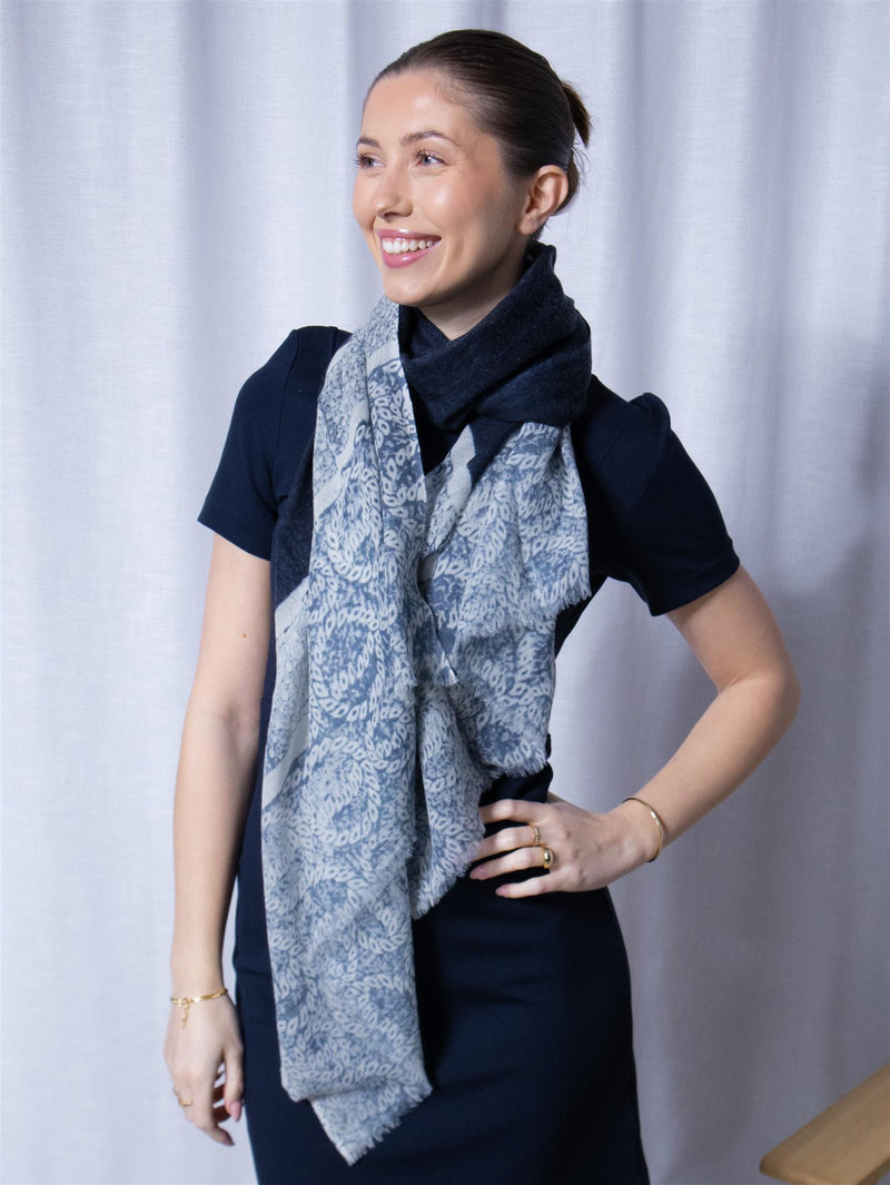 Busnel Linnea Print Scarf Marine/Ecru
